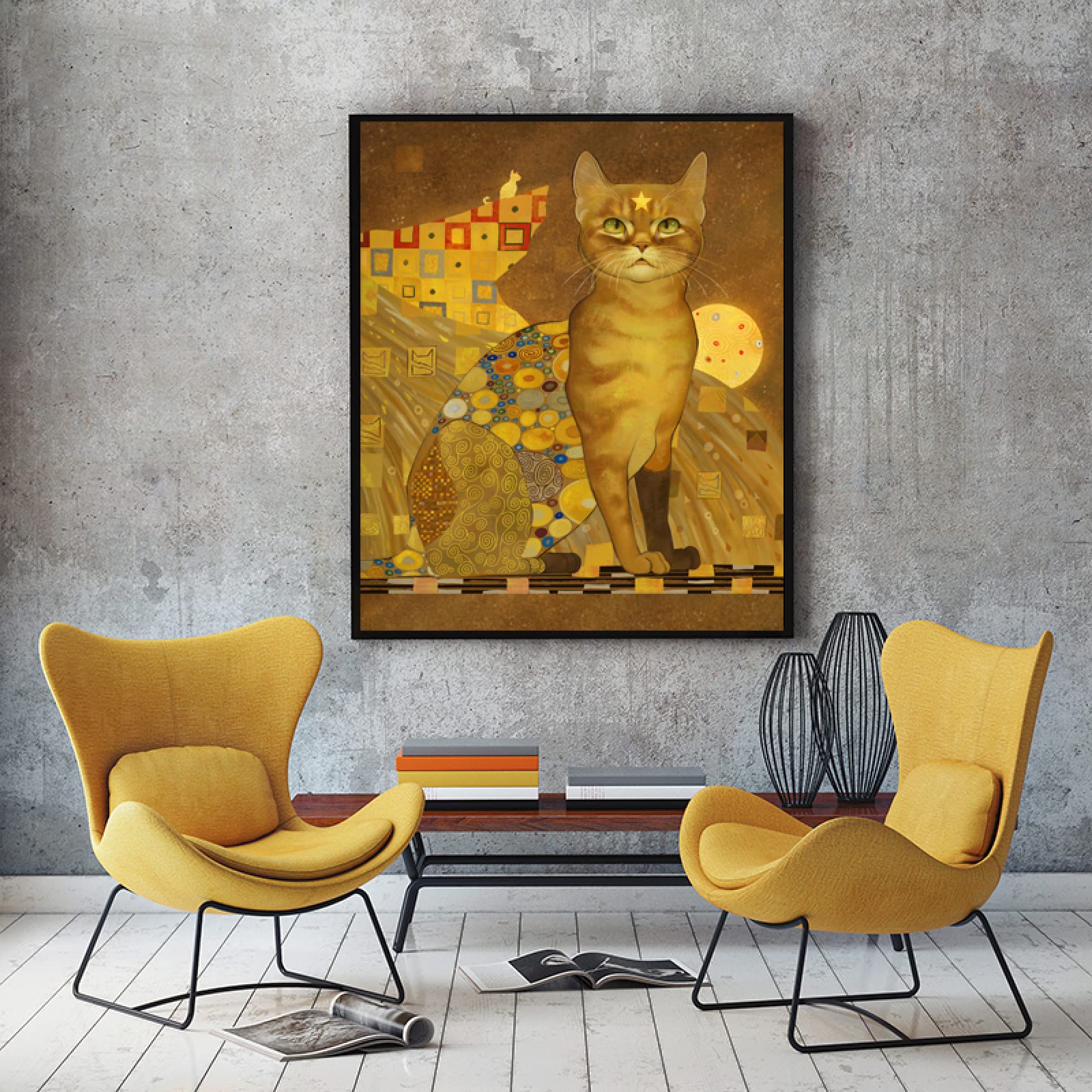 Amazon.co.jp: グスタフクリムト猫アートキャンバス絵画抽象的なレトロ